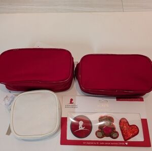 J Crew red and White Cosmetic Bags with Decorative Patches